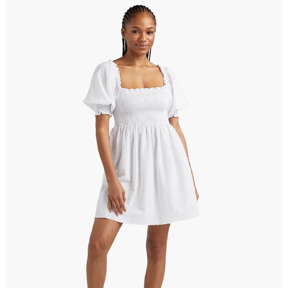 Hill House Home Athena Nap Dress in sheer white Swiss dot sz S